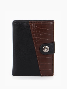 Портмоне мужское на кнопке, 3 в 1, для автодокументов и паспорта, 2 отдела, для карт, для монет, цвет чёрный, кофе