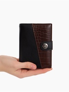 Портмоне мужское на кнопке, 3 в 1, для автодокументов и паспорта, 2 отдела, для карт, для монет, цвет чёрный, кофе - Фото 3