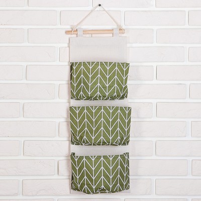 Органайзер подвесной с карманами Доляна «Зигзаг», 3 отделения, 18.8×59.5 см, цвет зелёный