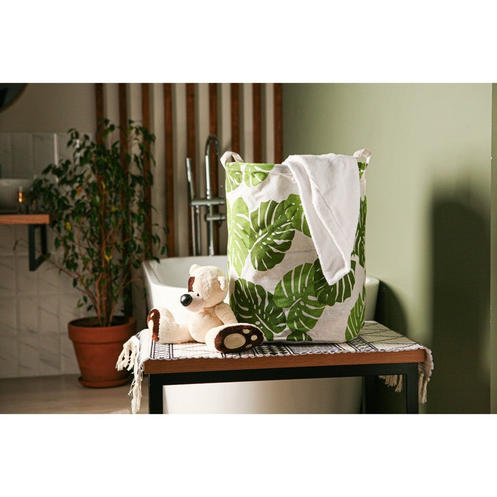 Корзина бельевая текстильная Доляна «Листья», 35×35×45 см - фото 1892252367