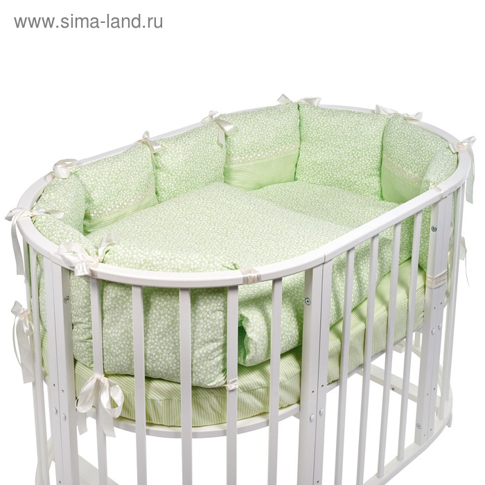 Комплект в овальную кроватку Aria, 5 предметов, светло-зелёный, бязь - Фото 1