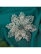 Ёлочные игрушки 2 шт. «Зимнее волшебство. Ажурный цветок» пластик, 14 см, серебро - Фото 3