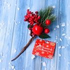 Еловая ветка декоративная «Зимнее волшебство. Грёзы», яблоко, красная калина, 17 см - Фото 4