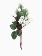 Еловая ветка декоративная «Зимнее волшебство. Грёзы», белые шарики, шишка, 15 см - фото 63037292