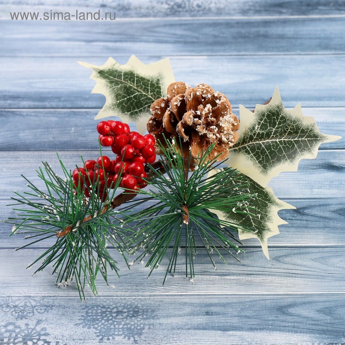Еловая ветка декоративная «Зимнее волшебство. Грёзы», 20 см - Фото 1