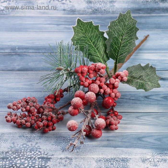 Декор "Зимние грезы" калина красная ягодки в снегу, 24 см - Фото 1