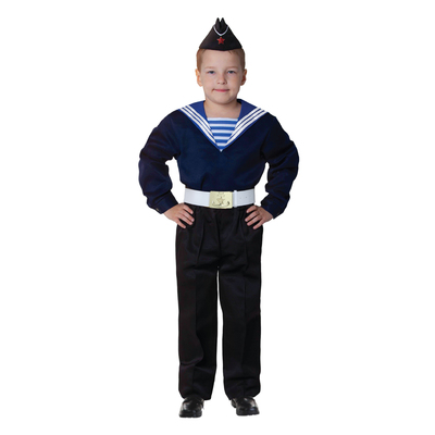 Карнавальный костюм "Моряк в пилотке" для мальчика, синяя фланка, брюки, ремень, р-р 40, рост 146 см