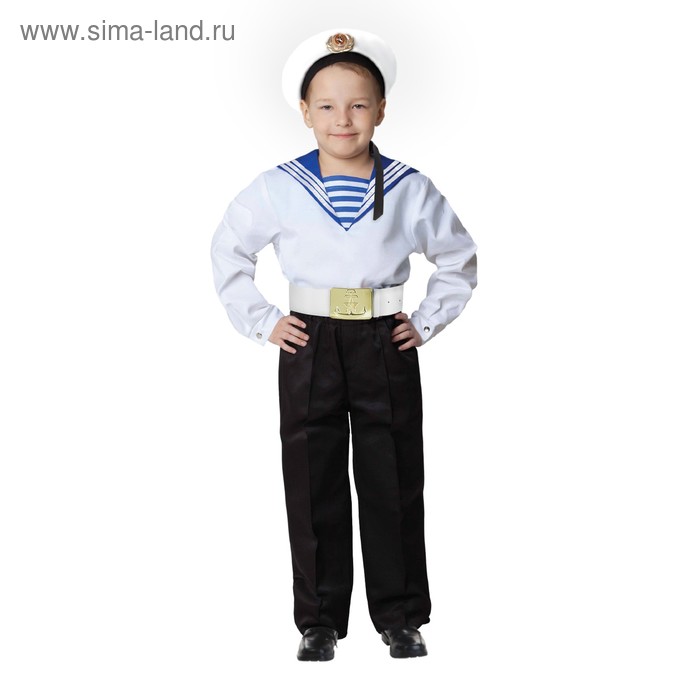 Карнавальный костюм «Моряк в бескозырке» для мальчика, белая фланка, брюки, ремень, р. 30, рост 104-110 см - Фото 1