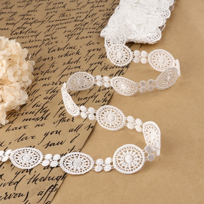 Кружево гипюровое, 30 мм × 8±0.5 м, белое