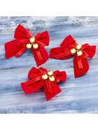 Ёлочные игрушки 3 шт. «Зимнее волшебство. Бант с бубенцами» пластик, 10×10 см, золотисто-красный - Фото 1