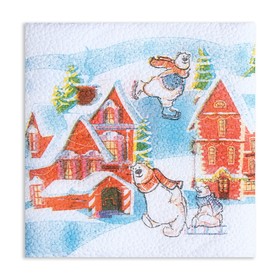 Салфетки новогодние бумажные «Домики», 24?24 см, 50 шт. (комплект 3 шт)