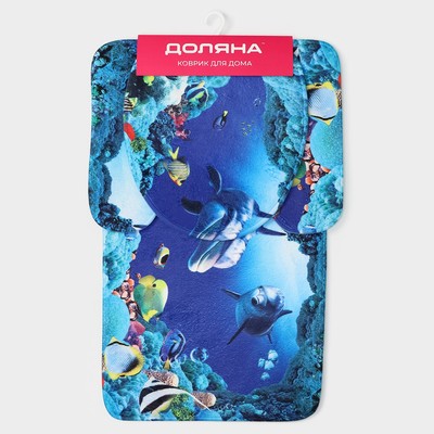 Коврики для ванной и туалета Доляна «Дельфин», 3 шт., 35×39, 40×50, 45×75 см