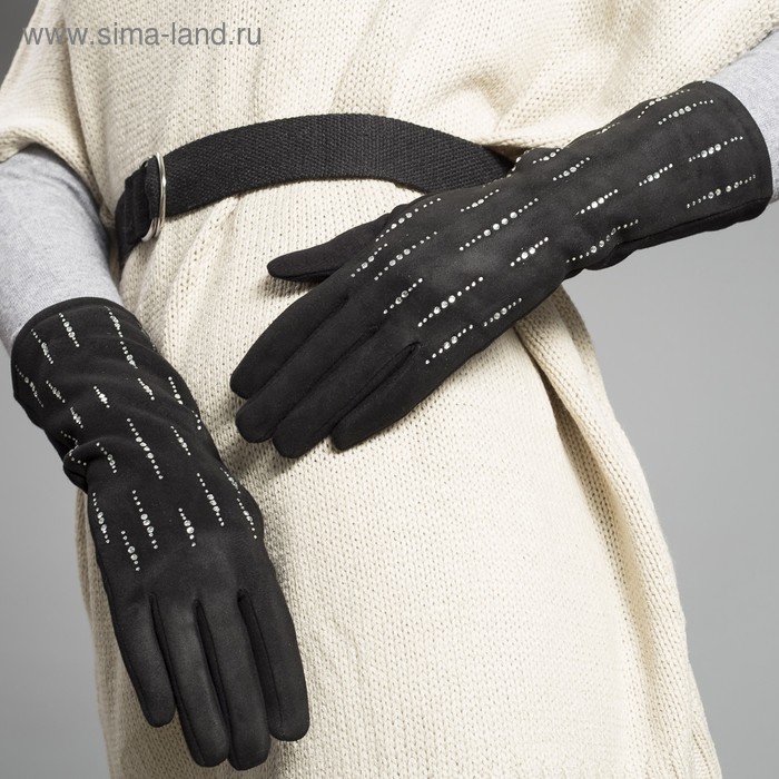 Перчатки женские безразмерные, комбинированные, без подклада, цвет чёрный - Фото 1