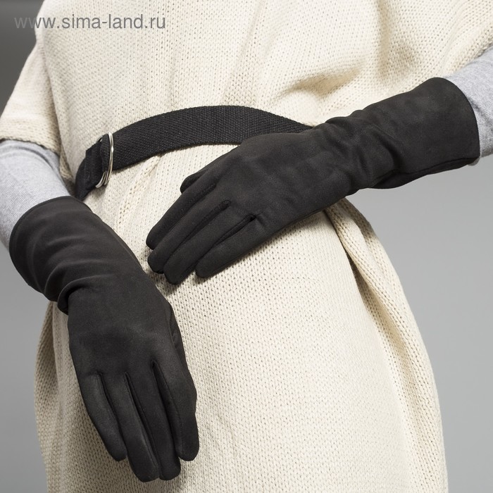 Перчатки женские безразмерные, комбинированные, без подклада, цвет чёрный - Фото 1