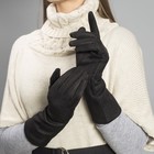 Перчатки женские безразмерные, комбинированные, без подклада, цвет чёрный - Фото 2
