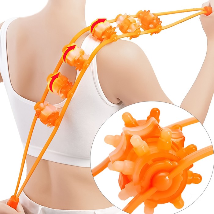 Массажёр-лента пластик для спины, 6 звеньев, 97 × 4,8 × 4 см, цвет оранжевый 17079