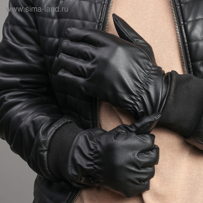 Перчатки мужские безразмерные, подклад искусственный мех, цвет чёрный - Фото 1