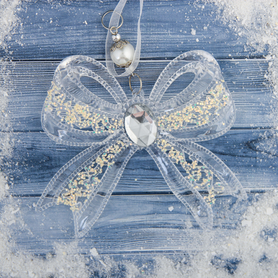 Ёлочная игрушка «Зимнее волшебство. Бантик блеск», 12×10.5 см, прозрачный