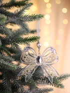 Ёлочная игрушка «Зимнее волшебство. Бантик блеск», 12×10.5 см, прозрачный - Фото 5