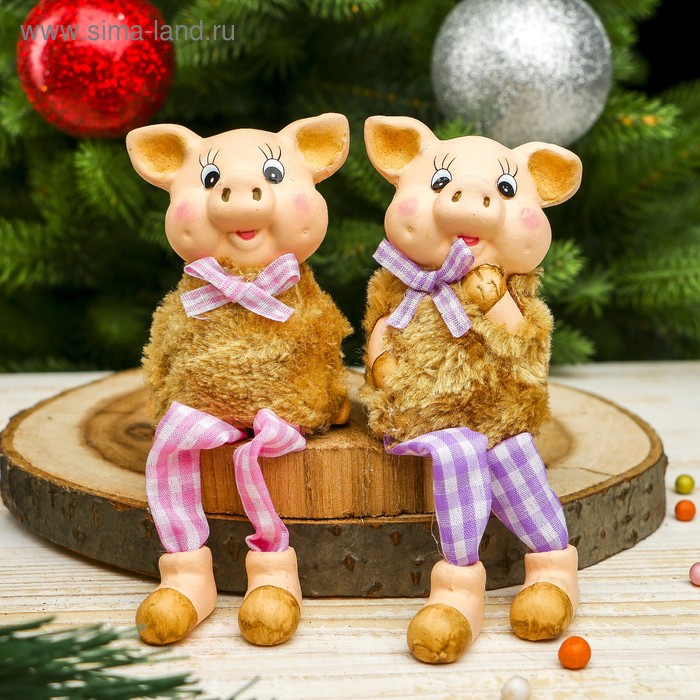 Сувенир керамика "Поросёнок в шубке с длинными ножками" МИКС 8,6х6х6,5 см - Фото 1