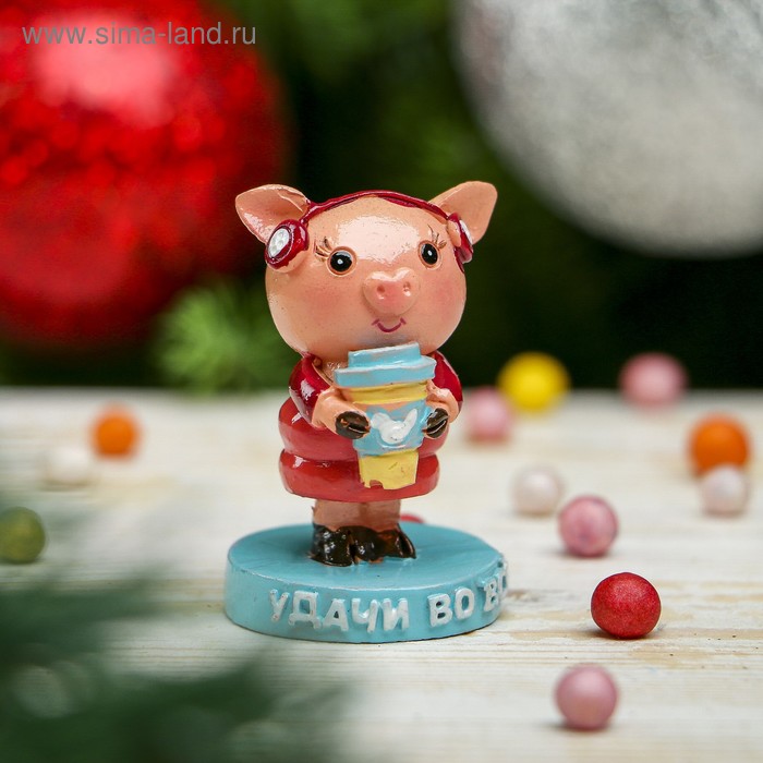 Сувенир полистоун "Свинка Кнопа в наушниках - Удачи во всём" h=4,5 см - Фото 1