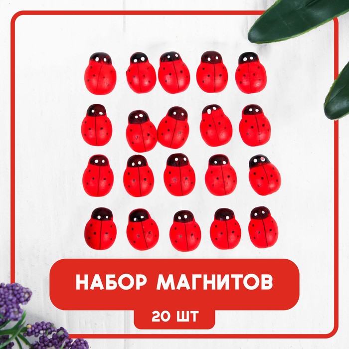 Набор магнитов «Божья коровка», 20 шт., красный - Фото 1