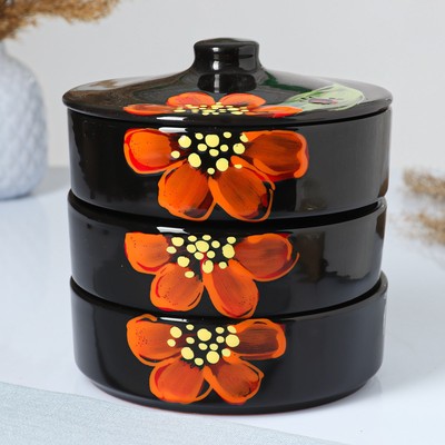 Набор для холодца Псковский гончар «Подарочный», 3 шт., 750 мл, керамика, чёрный