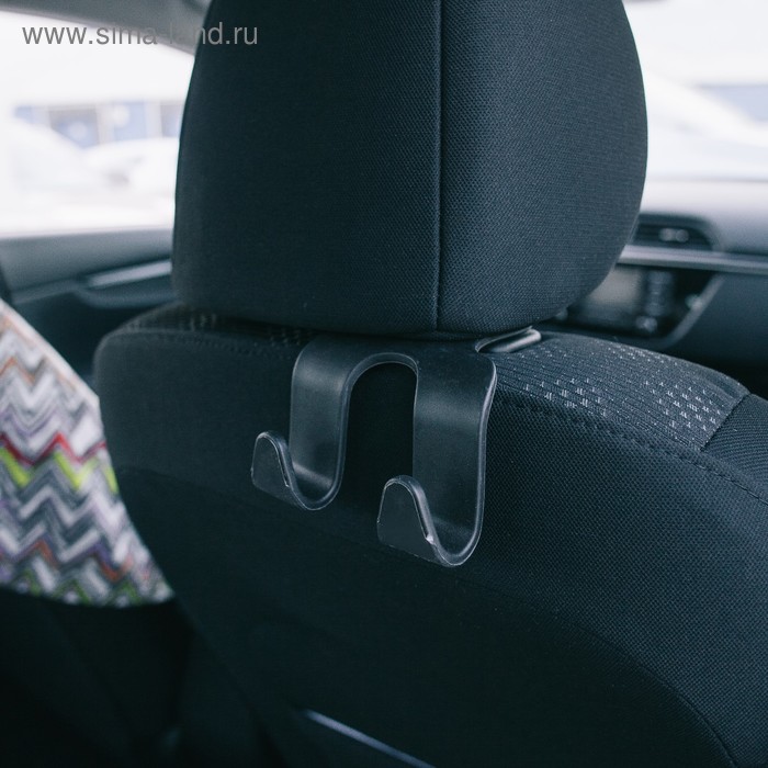 Вешалка-крючок на подголовник, два крючка, чёрный, пластик - Фото 1