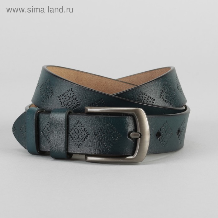 Ремень женский, перфорация, ширина - 3 см, пряжка тёмный металл, цвет синий - Фото 1