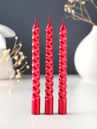 Набор свечей витых, 1.5×15 см, 3 шт., рубиновые - Фото 1