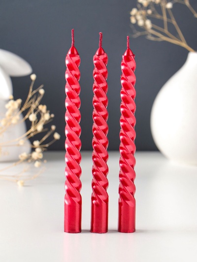 Набор свечей витых, 1.5×15 см, 3 шт., рубиновые