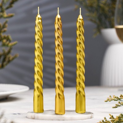 Набор свечей витых, 1.5×15 см, 3 шт., золотой