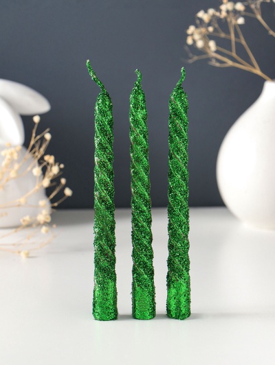 Набор свечей витых, 1.5×15 см, 3 шт., зелёный блистер