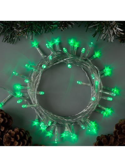 Гирлянда «Нить» 5 м, IP20, прозрачная нить, 50 LED, 8 режимов, 220 В, свечение зелёное