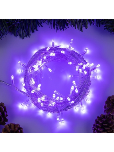 Гирлянда «Нить» 10 м, IP20, прозрачная нить, 100 LED, 8 режимов, 220 В, свечение фиолетовое
