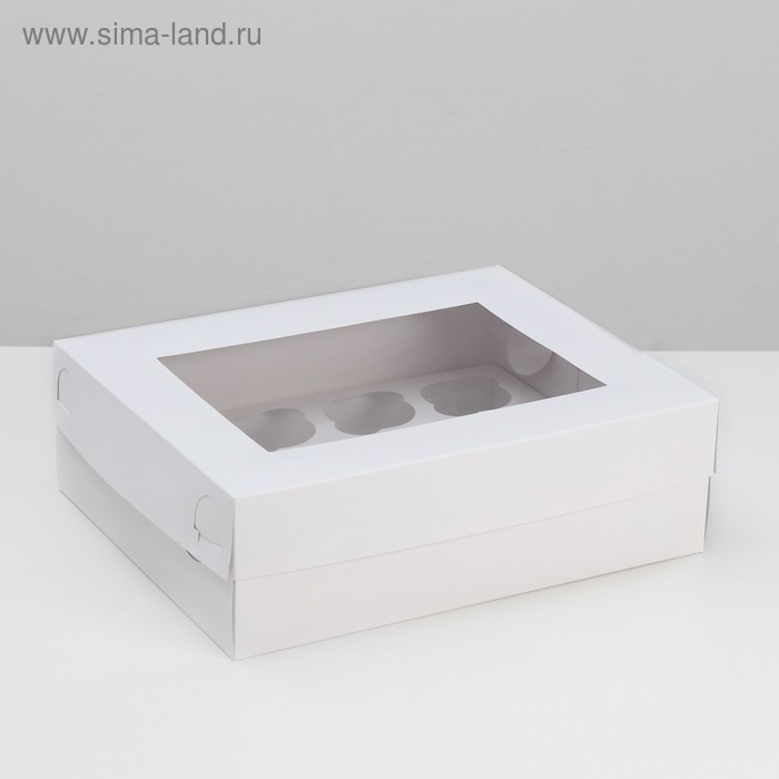 Коробка на 12 капкейков с окном, белая, 32,5 х 25,5 х 10 см - Фото 1