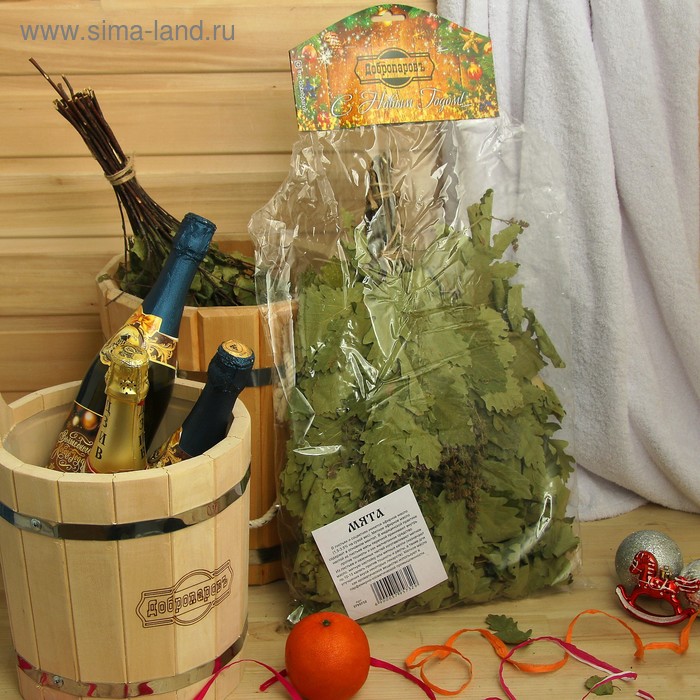 Веник для бани ЭКСТРА из кавказского дуба с мятой "Добропаровъ", новогодняя серия - Фото 1