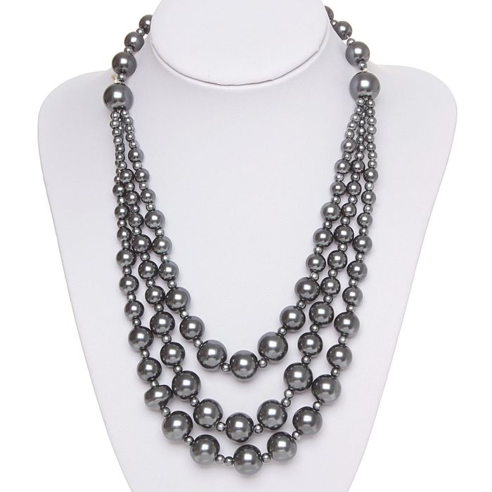 Бусы 3 яруса «Жемчужинка» удлиненные, цвет серый - Фото 1