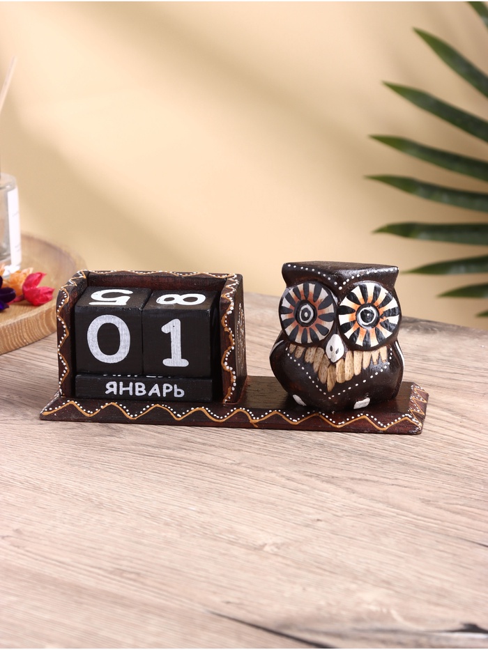Вечный календарь настольный «Сова», 22×7×11 см, дерево - Фото 1