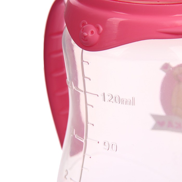 Бутылочка для кормления «Мишка Полли», классическое горло, приталенная, с ручками, 150 мл., от 0 мес., цвет розовый - фото 1899623532