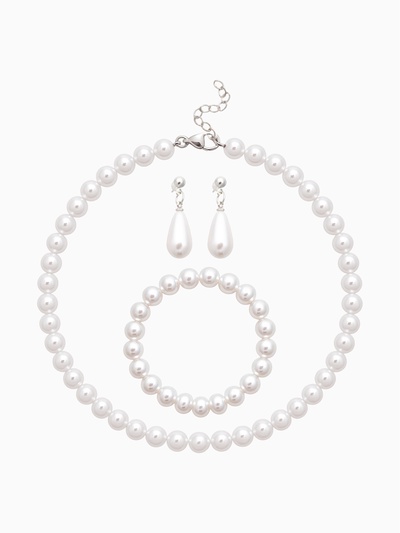 Набор 3 предмета: серьги, бусы, браслет «Классика», белый, 45 см
