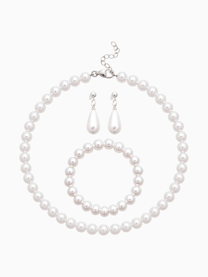 Набор 3 предмета: серьги, бусы, браслет «Классика», цвет белый, 45 см - Фото 1