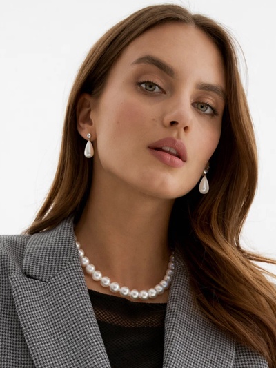 Набор 3 предмета: серьги, бусы, браслет «Классика», белый, 45 см