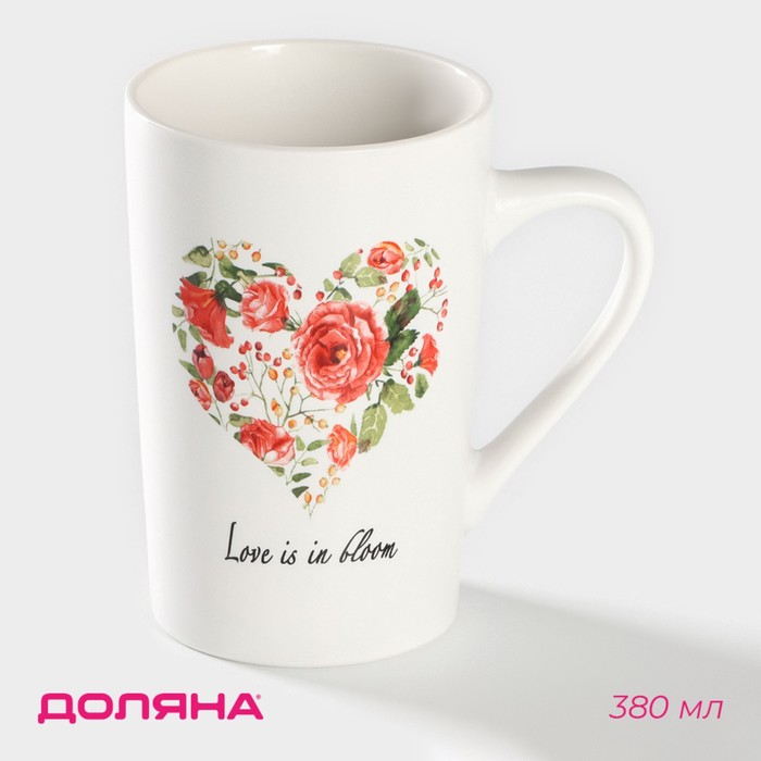 Кружка Доляна «Цветение любви», 380 мл, фарфор, белая - Фото 1