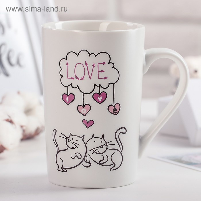 Кружка фарфоровая Доляна «Коты любви», 380 мл, цвет белый - Фото 1