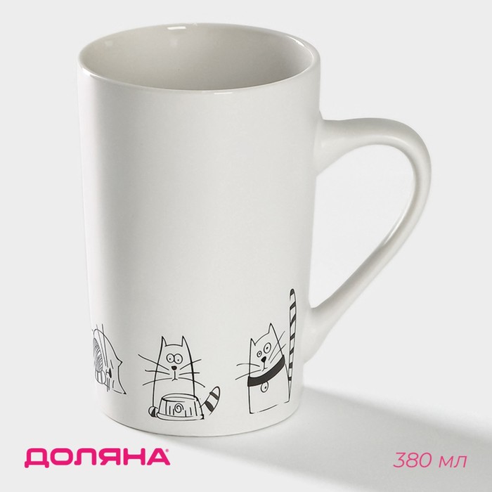 Кружка Доляна «День кота», 380 мл, фарфор, белая - Фото 1