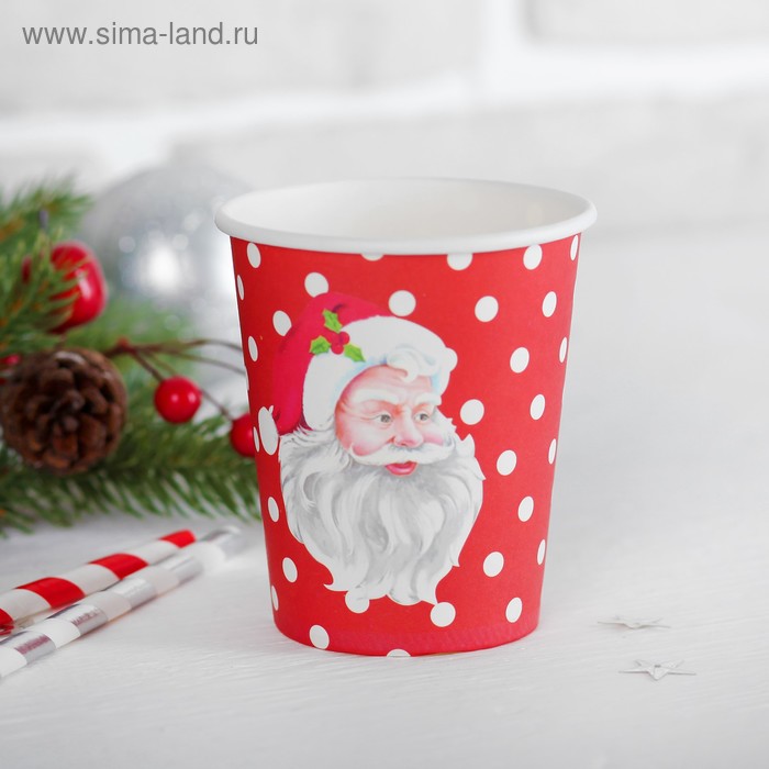 Стакан бумажный «Дед Мороз», 250 мл, набор 6 шт. - Фото 1