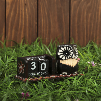 Вечный календарь настольный «Сова с большими глазами», 15×5×7.5 см, дерево