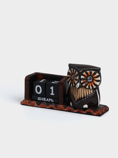 Вечный календарь настольный «Сова с большими глазами», 15×5×7.5 см, дерево