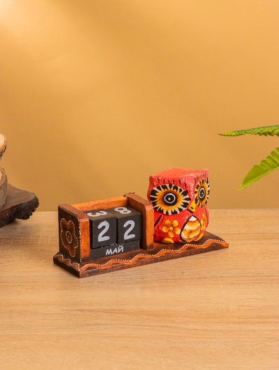 Вечный календарь настольный «Розовая сова», 15×6×7 см, дерево